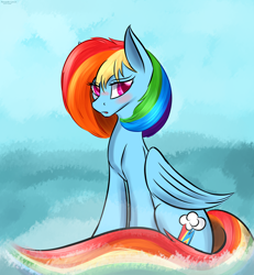 Size: 2880x3120 | Tagged: safe, artist:renarde-louve, imported from derpibooru, rainbow dash, pegasus, pony, alternate hairstyle, blushing, female, mare, solo, wings