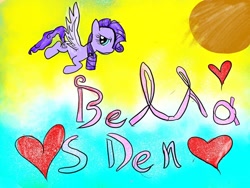 Size: 1080x810 | Tagged: safe, artist:bellas.den, imported from derpibooru, oc, oc only, pegasus, pony, abstract background, flying, heart, pegasus oc, solo, text, wings