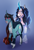 Size: 1898x2822 | Tagged: safe, artist:blackblood-queen, imported from derpibooru, oc, oc only, oc:annie belle, oc:beryl lovegreen, oc:crystal lovegreen, dracony, dragon, hybrid, pony, unicorn, cloven hooves, crystal horn, digital art, fangs, female, floppy ears, glowing eyes, grandmother and grandchild, horn, jewelry, leonine tail, mare, necklace, scolding, unicorn oc, unshorn fetlocks