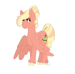 Size: 2042x2010 | Tagged: safe, artist:cyanreef, imported from derpibooru, oc, oc only, oc:ambrosia apple, pegasus, pony, hair bun, offspring, parent:big macintosh, parent:fluttershy, parents:fluttermac, simple background, solo, tail bun, transparent background