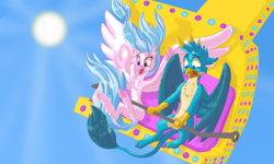Size: 1920x1152 | Tagged: safe, artist:shaslan, imported from derpibooru, gallus, silverstream, griffon, hippogriff, adorable distress, commission, cute, diastreamies, fear, gallabetes, open mouth, pony on earth, roller coaster, screaming, varying degrees of amusement