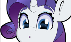 Size: 1450x852 | Tagged: safe, artist:partylikeanartist, imported from derpibooru, rarity, pony, unicorn, anime, anime eyes, anime style, bumper sticker, confused, curious, cute, female, looking at you, raribetes, simple background, solo, sticker, sticker design