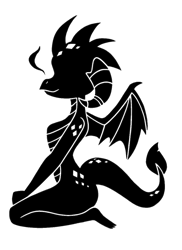 Size: 861x1185 | Tagged: safe, artist:timmy_22222001, edit, imported from derpibooru, princess ember, anthro, dragon, decal, female, kneeling, silhouette, simple background, solo, tattoo, transparent background