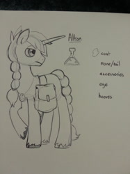 Size: 1280x1707 | Tagged: safe, artist:theponysmod, imported from derpibooru, oc, oc only, oc:alton, pony, unicorn, male, monochrome, solo, stallion, traditional art