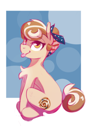 Size: 620x877 | Tagged: safe, artist:anticular, imported from derpibooru, oc, oc only, oc:cinnamon spangled, earth pony, pony, :p, bandana, chest fluff, cute, female, mare, sitting, solo, tongue out