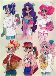 Size: 2346x3200 | Tagged: safe, artist:valeriamagicart, imported from derpibooru, applejack, fluttershy, pinkie pie, rainbow dash, rarity, twilight sparkle, human, humanized, mane six