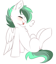 Size: 2622x3000 | Tagged: safe, artist:pesty_skillengton, imported from derpibooru, oc, oc only, oc:dreamer skies, pegasus, commission, cute, eyes closed, fluffy, happy, pegasus oc, quick draw, simple background, sitting, smiley face, smiling, solo, tongue out, wings