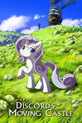 Size: 1280x1920 | Tagged: safe, alternate version, artist:symbianl, imported from derpibooru, rarity, pony, unicorn, alternate hair color, anime, cover art, cursed, female, grey hair, hayao miyazaki, howl's moving castle, mare, messy mane, parody, scarecrow, solo, studio ghibli, turnip head