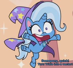 Size: 895x842 | Tagged: safe, edit, edited screencap, imported from derpibooru, screencap, trixie, pony, unicorn, my little pony: pony life, spoiler:pony life s01e17, caption, female, friendship gems, g4.5, mare, solo