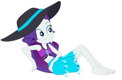 Size: 668x438 | Tagged: safe, artist:marcorois, artist:marcorulezzz, edit, editor:thomasfan45, imported from derpibooru, vector edit, rarity, human, equestria girls, equestria girls series, forgotten friendship, bare arms, barefoot, belly button, bikini, clothes, cute, edited vector, feet, female, geode of shielding, hat, legs, looking sideways, looking to side, magical geodes, midriff, rarity's blue sarong, rarity's purple bikini, sarong, simple background, sitting, solo, sun hat, swimsuit, transparent background, vector, white background