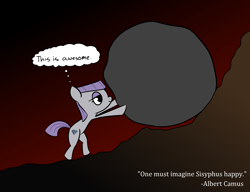 Size: 3000x2300 | Tagged: source needed, safe, artist:captaincontent, imported from derpibooru, maud pie, earth pony, pony, boulder, dialogue, female, mare, quote, rock, sisyphus, solo, wrong cutie mark