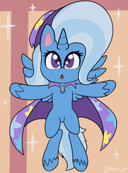 Size: 1492x2019 | Tagged: safe, artist:llametsul, imported from derpibooru, trixie, alicorn, pony, my little pony: pony life, spoiler:pony life s01e17, alicornified, cape, clothes, colored pupils, female, friendship gems, g4.5, hat, horn, looking at you, mare, race swap, simple background, solo, sparkles, stars, t pose, trixie's cape, trixie's hat, trixiecorn, unshorn fetlocks, wings