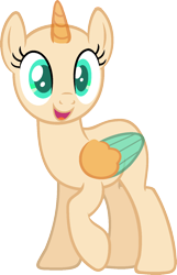 Size: 973x1513 | Tagged: safe, artist:pegasski, imported from derpibooru, oc, oc only, alicorn, pony, the perfect pear, alicorn oc, bald, base, eyelashes, horn, open mouth, raised hoof, simple background, smiling, solo, transparent background, two toned wings, wings