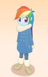 Size: 1000x1600 | Tagged: safe, artist:chocodamai, imported from derpibooru, rainbow dash, equestria girls, clothes, cute, dashabetes, fashion, female, solo, winter, younger