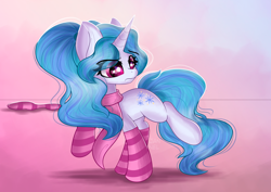 Size: 4092x2893 | Tagged: safe, artist:janelearts, imported from derpibooru, pony, unicorn, clothes, female, mare, scarf, socks, solo, striped socks