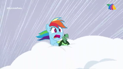 Size: 540x303 | Tagged: safe, imported from derpibooru, screencap, rainbow dash, tank, tanks for the memories, azteca 7, palindrome get, screaming, snow storm, tv azteca