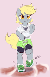 Size: 1710x2589 | Tagged: safe, artist:drafthoof, imported from derpibooru, derpy hooves, pegasus, pony, bipedal, clothes, running, shoes, shorts, solo, sports, underp