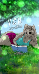 Size: 1080x2046 | Tagged: safe, imported from derpibooru, anthro, book, commission, furry, outdoors, reading, summer, your character here