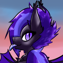 Size: 676x676 | Tagged: safe, artist:fluor1te, imported from derpibooru, oc, oc only, oc:sterling ember, bat pony, pony, girly, looking at you, looking back, looking back at you, male, profile, solo, stallion, tongue out