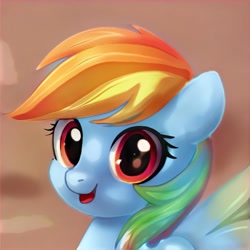 Size: 1024x1024 | Tagged: safe, artist:thisponydoesnotexist, imported from derpibooru, pegasus, pony, ai content, ai generated, artificial intelligence, bust, cute, female, generator:thisponydoesnotexist, looking at you, neural network, not rainbow dash, open mouth, portrait, simple background, solo