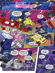 Size: 768x1024 | Tagged: safe, artist:tonyfleecs, idw, imported from derpibooru, spoiler:comic, spoiler:friendship in disguise, spoiler:friendship in disguise01, arcee, bumblebee, bumblebee (transformers), comic, cybertron, decepticon, imminent crossover, megatron, optimus prime, shockwave, soundwave, starscream, transformers