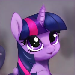 Size: 1024x1024 | Tagged: safe, artist:thisponydoesnotexist, imported from derpibooru, twilight sparkle, oc, oc only, pony, unicorn, ai content, ai generated, artificial intelligence, female, generator:thisponydoesnotexist, mare, multicolored hair, neural network, not twilight sparkle, open mouth, solo