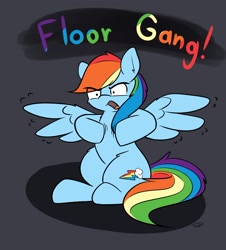 Size: 1576x1743 | Tagged: safe, artist:taurson, imported from derpibooru, rainbow dash, pegasus, pony, female, floor gang, pewdiepie, shaking, sitting, solo, spread wings, wings