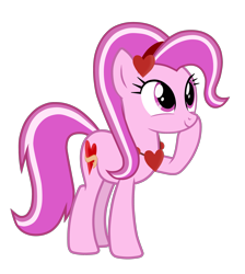 Size: 2652x2962 | Tagged: safe, artist:chomakony, imported from derpibooru, oc, oc only, oc:lovemack, earth pony, pony, earth pony oc, female, headband, heart, hoof on cheek, mare, raised hoof, show accurate, simple background, smiling, solo, transparent background