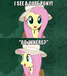 Size: 500x562 | Tagged: safe, edit, edited screencap, imported from derpibooru, screencap, fluttershy, pony, daring doubt, caption, comic, cute, female, hat, image macro, meme, missing the point, screencap comic, shyabetes, solo, text