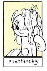 Size: 685x1043 | Tagged: safe, artist:iteyui, imported from derpibooru, fluttershy, pegasus, pony, six fanarts, the last problem, cropped, female, lineart, mare, older, older fluttershy, raised hoof, smiling