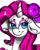 Size: 1080x1350 | Tagged: safe, artist:tessa_key_, imported from derpibooru, rarity, pony, unicorn, bust, eyelashes, female, fruit, general hat, makeup, mare, rarifruit, simple background, smiling, solo, white background