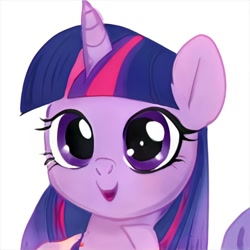 Size: 1024x1024 | Tagged: safe, artist:thisponydoesnotexist, imported from derpibooru, oc, oc only, pony, unicorn, ai content, ai generated, artificial intelligence, female, generator:thisponydoesnotexist, mare, multicolored hair, neural network, not twilight sparkle, open mouth, simple background, solo, white background