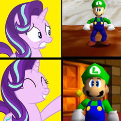 Size: 600x600 | Tagged: safe, imported from derpibooru, starlight glimmer, comparison, exploitable meme, hotline bling, luigi, meme, super mario 64, super mario bros.