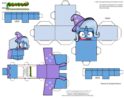 Size: 2979x2354 | Tagged: safe, artist:grapefruitface1, imported from derpibooru, trixie, pony, unicorn, my little pony: pony life, spoiler:pony life s01e17, arts and crafts, cape, clothes, craft, cubeecraft, female, friendship gems, g4.5, hat, papercraft, printable, simple background, template, white background