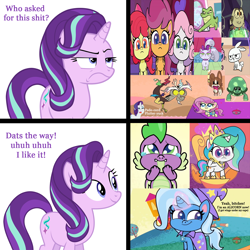 Size: 1400x1400 | Tagged: safe, edit, edited screencap, hundreds of users filter this tag, imported from derpibooru, screencap, angel bunny, apple bloom, discord, owlowiscious, princess celestia, scootaloo, spike, starlight glimmer, sweetie belle, tank, trixie, pony, unicorn, bad thing no. 3, cute-pocalypse meow, disappearing act, discord's peak, my little pony: pony life, pinkie pie: hyper-helper, the fast and the furriest, spoiler:pony life s01e03, spoiler:pony life s01e05, spoiler:pony life s01e06, spoiler:pony life s01e11, spoiler:pony life s01e12, spoiler:pony life s01e14, spoiler:pony life s01e17, cutie mark crusaders, drama, friendship gems, g4.5, mouthpiece, op is a duck, op is trying to start shit, pony life accurate, pony life drama, show accurate, vulgar