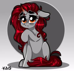 Size: 1250x1200 | Tagged: safe, artist:madkadd, imported from derpibooru, oc, oc only, pony, unicorn, abstract background, crying, horn, raised hoof, sitting, solo, unicorn oc