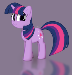 Size: 3262x3404 | Tagged: safe, artist:potato22, imported from derpibooru, twilight sparkle, pony, unicorn, emala jiss challenge, female, gray background, mare, reflection, simple background, smiling, solo, unicorn twilight