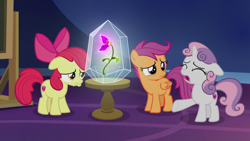 Size: 1920x1080 | Tagged: safe, imported from derpibooru, screencap, apple bloom, scootaloo, sweetie belle, growing up is hard to do, cutie mark, cutie mark crusaders, flower, the cmc's cutie marks, wishing flower