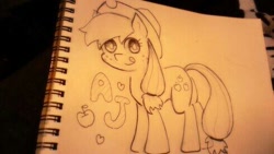 Size: 490x276 | Tagged: safe, artist:starvinghero, imported from derpibooru, applejack, pony, female, pencil drawing, sketch, solo, tongue out, traditional art