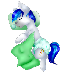 Size: 1709x1989 | Tagged: safe, artist:midnight magic, imported from derpibooru, oc, oc only, oc:hooklined, pony, baby, baby pony, blanket, bubble, diaper, female, filly, foal, simple background, sleeping, solo, transparent background