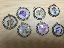 Size: 960x720 | Tagged: safe, artist:rai_ra, imported from derpibooru, applejack, fluttershy, pinkie pie, rainbow dash, rarity, sunset shimmer, twilight sparkle, brooch, handmade, mane six, resin