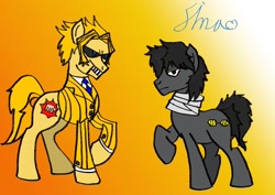 Size: 842x595 | Tagged: safe, artist:allme_allmight, imported from derpibooru, earth pony, pony, 2010s, 2019, all might, anime, clothes, crossover, digital art, eraserhead, male, my hero academia, ponified, suit