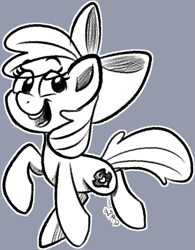 Size: 607x780 | Tagged: safe, artist:binkyt11, imported from derpibooru, apple bloom, earth pony, pony, apple bloom's bow, bow, female, filly, gray background, hair bow, monochrome, signature, simple background, solo