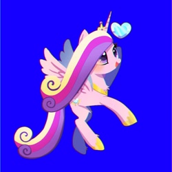 Size: 768x768 | Tagged: safe, artist:tomizawa96, imported from derpibooru, princess cadance, alicorn, pony, blue background, chest fluff, crystal heart, cute, cutedance, female, girly, heart, leg fluff, mare, open mouth, simple background, smiling, solo