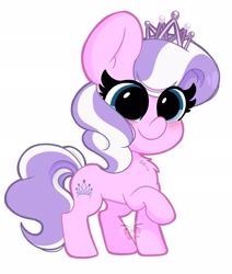 Size: 1733x2048 | Tagged: safe, artist:kittyrosie, imported from derpibooru, diamond tiara, earth pony, pony, accessory, blushing, chest fluff, cute, diamondbetes, eyelashes, female, filly, jewelry, simple background, smiling, solo, tiara, white background