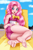 Size: 1200x1800 | Tagged: safe, artist:focusb, imported from derpibooru, pinkie pie, equestria girls, adorasexy, ass, balloonbutt, barefoot, beach, beach chair, breasts, busty pinkie pie, butt, chair, clothes, cute, diapinkes, feet, female, foot focus, legs, looking at you, open mouth, sand, sexy, soles, solo, swimsuit