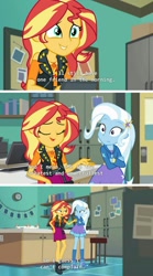 Size: 903x1619 | Tagged: safe, edit, edited screencap, imported from derpibooru, screencap, sunset shimmer, trixie, equestria girls, equestria girls series, forgotten friendship, comic, screencap comic, shipping fuel