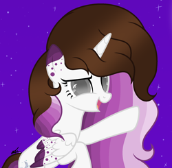 Size: 1484x1452 | Tagged: safe, artist:stelladiamond, imported from derpibooru, oc, oc only, oc:moonlight dust, alicorn, pony, alicorn oc, big hair, colored wings, colored wingtips, female, horn, mare, solo, wings