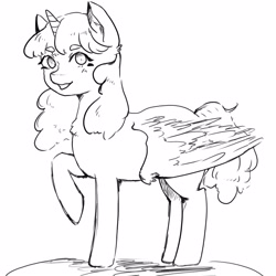 Size: 3000x3000 | Tagged: safe, artist:nieshjj, imported from derpibooru, oc, oc only, alicorn, pony, alicorn oc, cute, grayscale, high res, horn, looking at you, monochrome, random pony, sketch, solo, wings