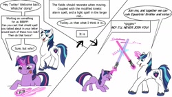 Size: 1280x720 | Tagged: safe, artist:termyotter, imported from derpibooru, shining armor, twilight sparkle, pony, unicorn, bbbff, brother and sister, female, filly, filly twilight sparkle, lightsaber, magic, male, siblings, star wars, weapon, younger